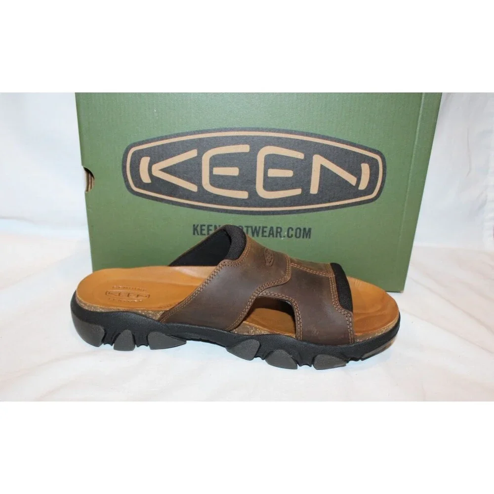 Keen Men's Daytona Open Toe Leather Slide Sandals Bison/Black NEW SZ 12
